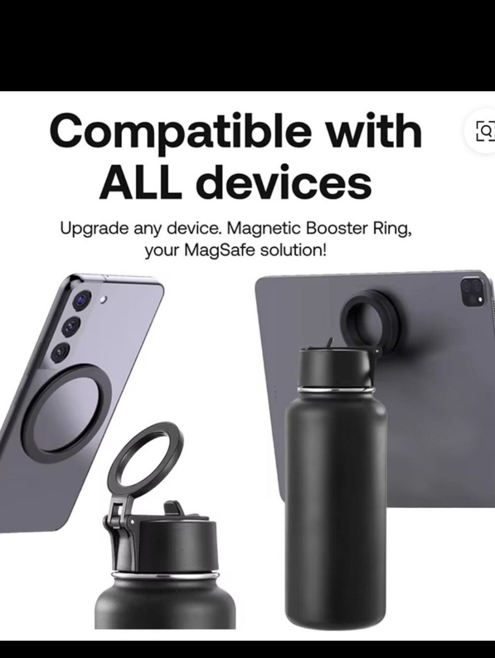 Insulated Water Bottle, Magnetic Phone Tripod Mount, Black, 24 oz Stainless St